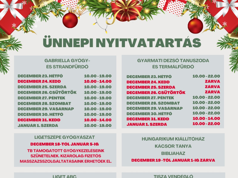 Ünnepi tájékoztató